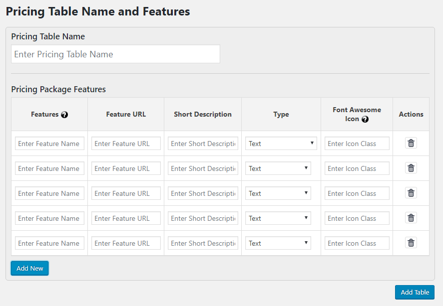 add pricing table